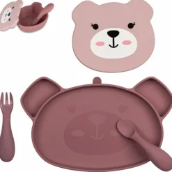 TUM TUM Set repas en silicone Ourson Rose (4 pièces)