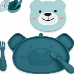 Outlet Set repas en silicone Ourson Bleu (4 pièces) Coffret Repas