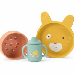 Moulin Roty Set vaisselle silicone Trois petits lapins