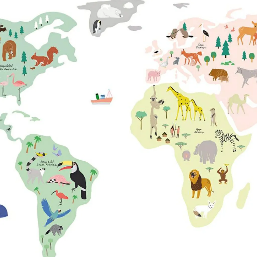 Mimi'lou Stickers géants Animaux du monde (160 x 80 cm)