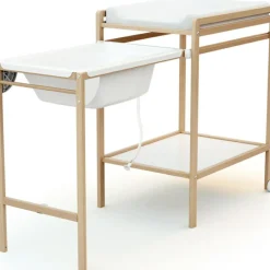 AT4 Table à Langer avec baignoire en bois de hêtre verni Essentiel