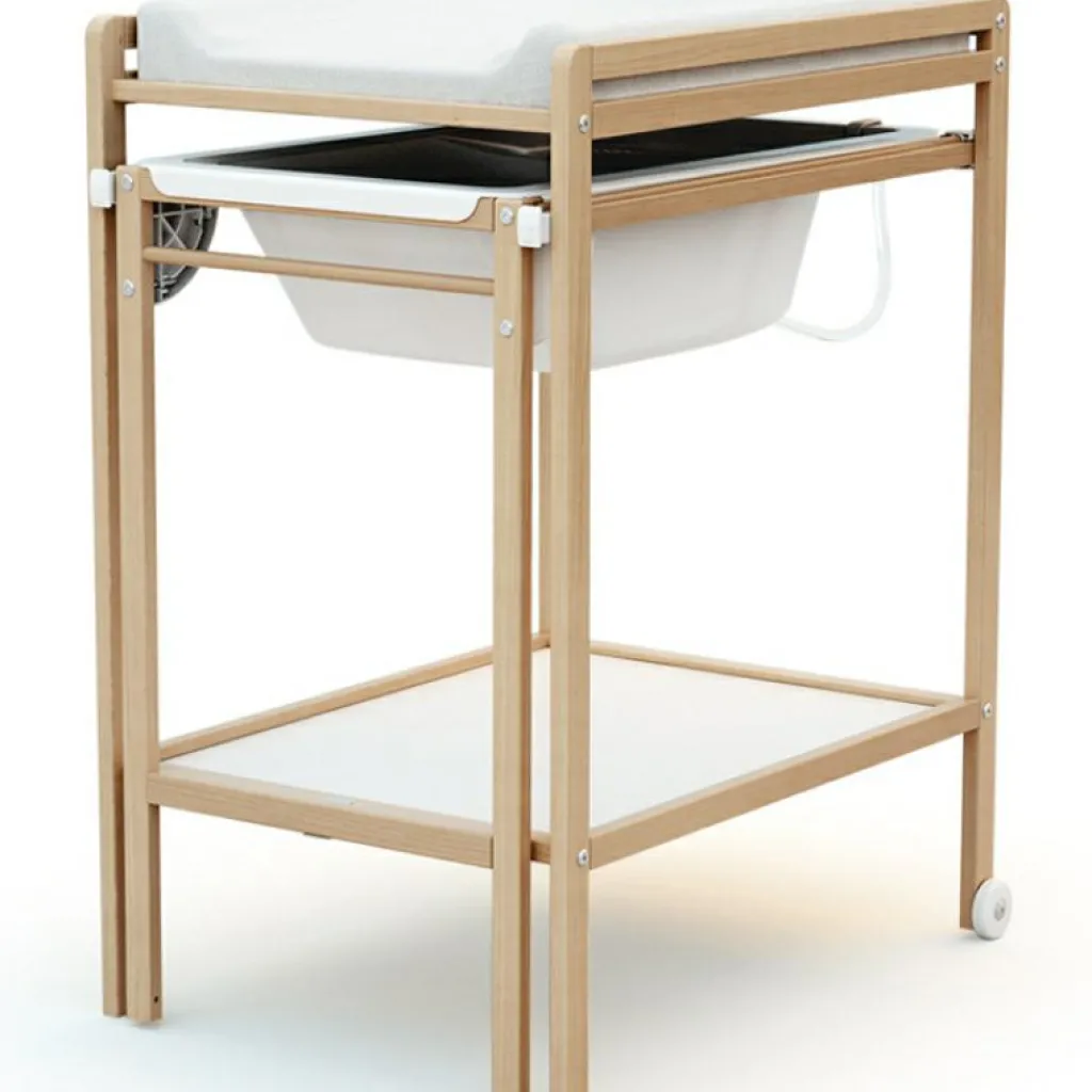 AT4 Table à Langer avec baignoire en bois de hêtre verni Essentiel