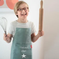 Enfant Les Griottes Tablier enfant en lin Vert amande (personnalisable)