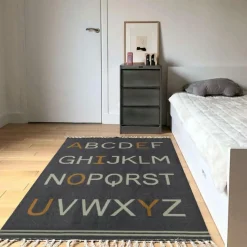 AFKliving Tapis Alphabet rectangulaire gris (100 x 140 cm)