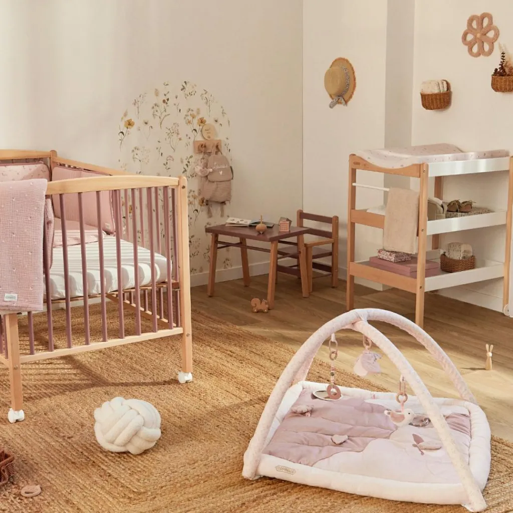 Combelle Tapis d'éveil ouatiné soft boa avec arche de jeux rose