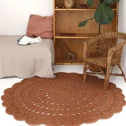 Discount Tapis lavable rond Alma crochet ambre lavable en machine (120 cm) Tapis