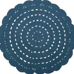 Online Tapis lavable rond Alma crochet bleu (120 cm) Tapis