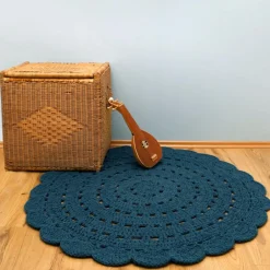 Online Tapis lavable rond Alma crochet bleu (120 cm) Tapis