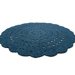 Online Tapis lavable rond Alma crochet bleu (120 cm) Tapis