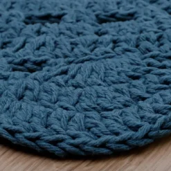 Online Tapis lavable rond Alma crochet bleu (120 cm) Tapis