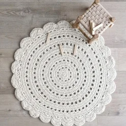 Nattiot Tapis lavable rond Alma crochet écru lavable en machine (120 cm)