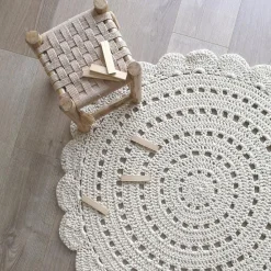 Nattiot Tapis lavable rond Alma crochet écru lavable en machine (120 cm)