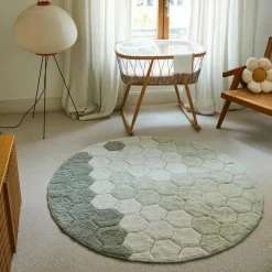 Lorena Canals Tapis lavable rond Honeycomb Blue Sage (140 cm)