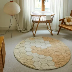 Lorena Canals Tapis lavable rond Honeycomb Golden (140 cm)