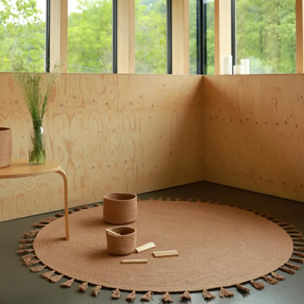 Outlet Tapis rond tressé avec fil doré Lisette (140 cm) Tapis