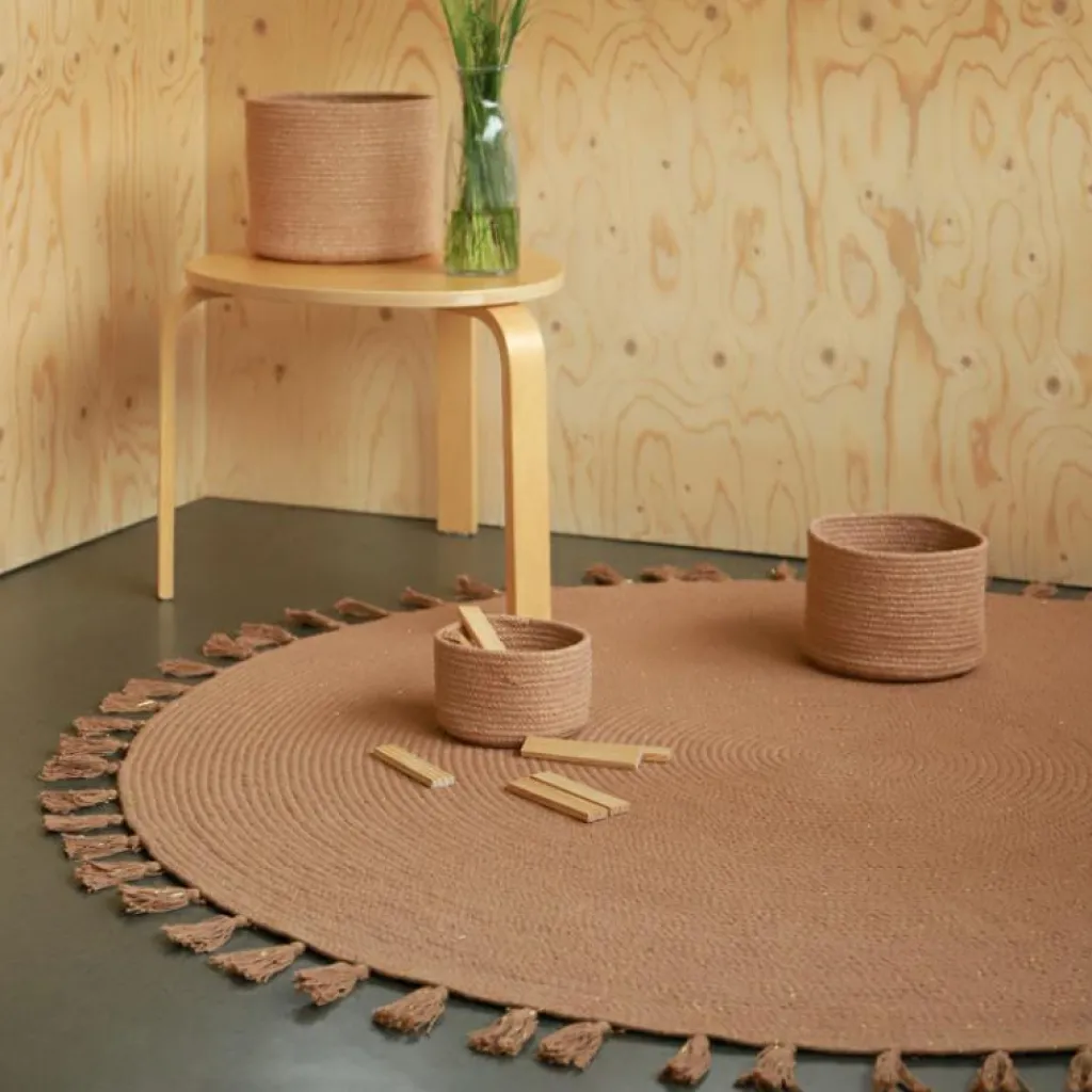 Outlet Tapis rond tressé avec fil doré Lisette (140 cm) Tapis