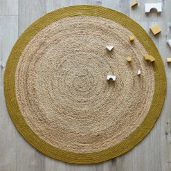 Hot Tapis rond Yhuki en jute et laine Mangue (140 cm) Tapis