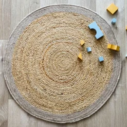 Online Tapis rond Yhuki en jute et laine Taupe (140 cm) Tapis