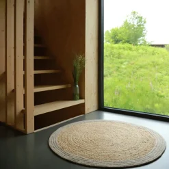 Online Tapis rond Yhuki en jute et laine Taupe (140 cm) Tapis