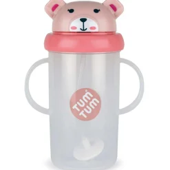 TUM TUM Tasse antifuite avec paille lestée Ours Rose (300 ml)