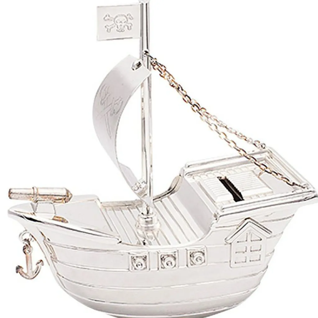 Best Tirelire Bateau de pirates personnalisable (métal argenté) Tirelire