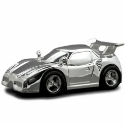 New Tirelire Voiture de course personnalisable (métal argenté) Tirelire