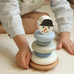 New Tour à empiler en bois Bonhomme de neige Jouet À Empiler