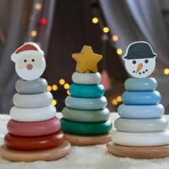 New Tour à empiler en bois Bonhomme de neige Jouet À Empiler