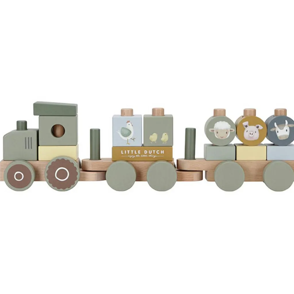 Little Dutch Train à blocs en bois tracteur Little Farm