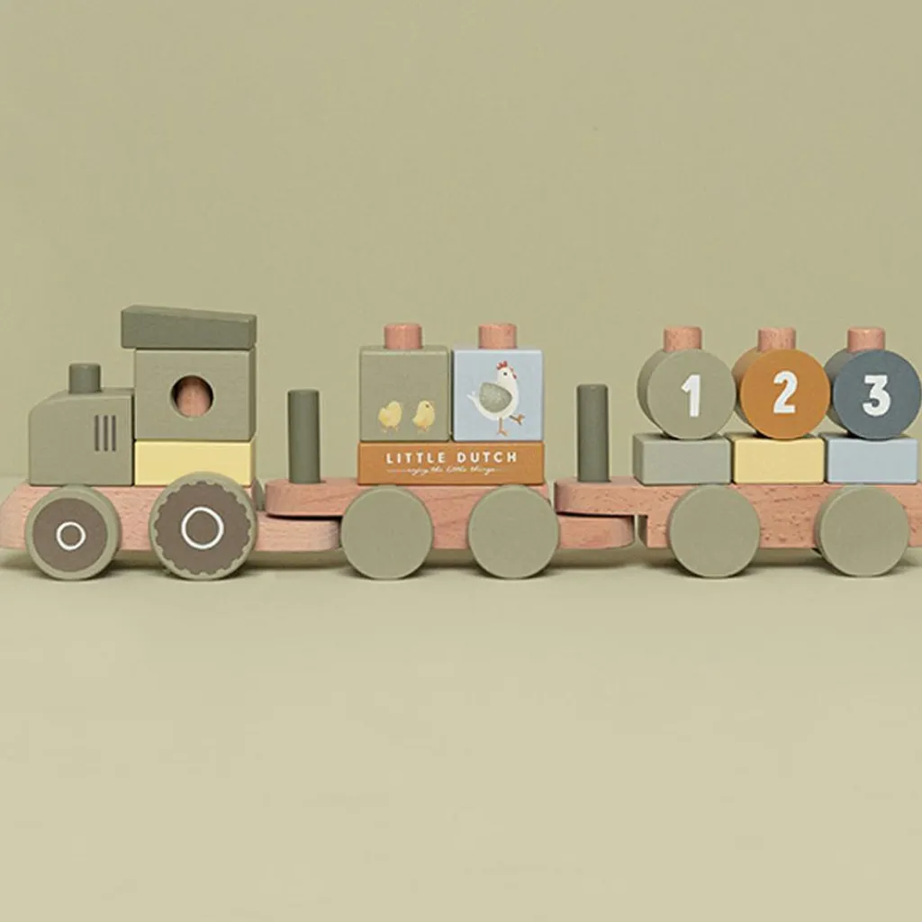 Little Dutch Train à blocs en bois tracteur Little Farm