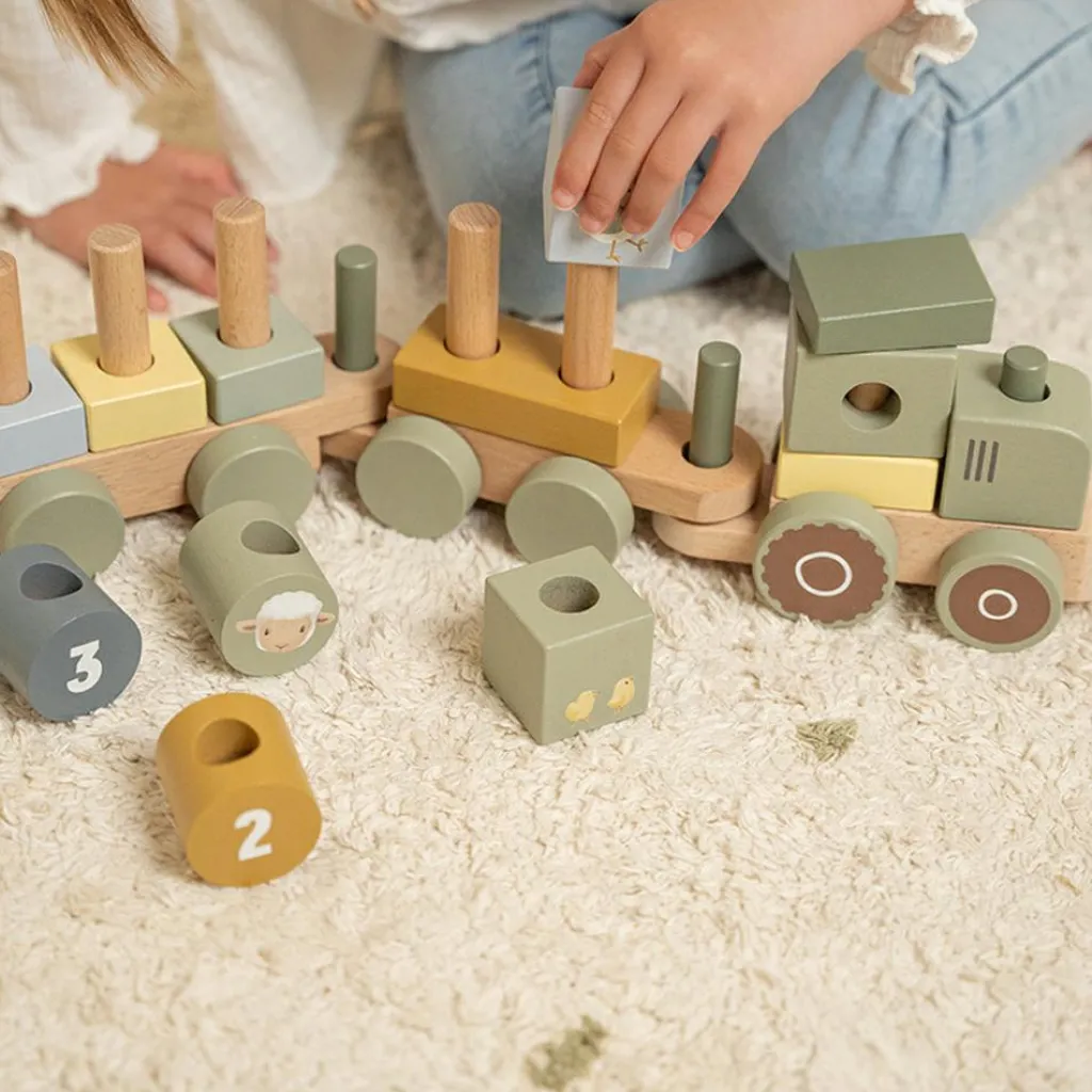 Little Dutch Train à blocs en bois tracteur Little Farm