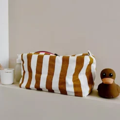 Rose in April Trousse de toilette Vic rayée écru-caramel