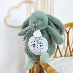 Doudou et Compagnie Veilleuse musicale projections d'étoiles vert sauge (24 cm)